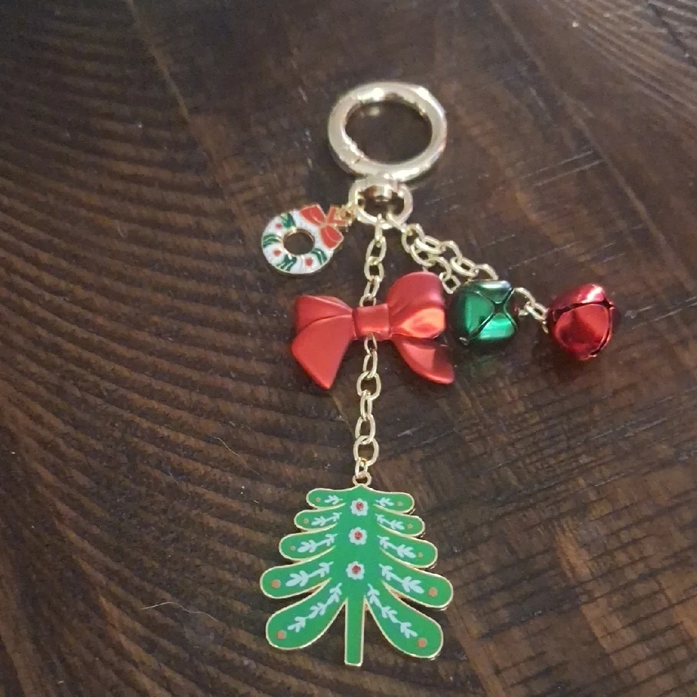 Festive Holiday Keychain Bag Charm with Tree and Bells